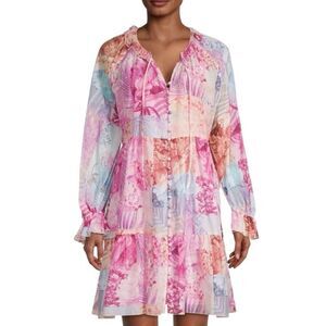 Johnny Was Jade Etta Pink Patchwork Floral Silk Cotton Dress Size L Boho